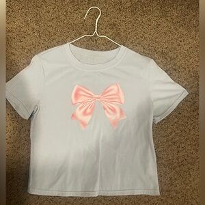 Light Blue Baby-tee with Pink Bow
